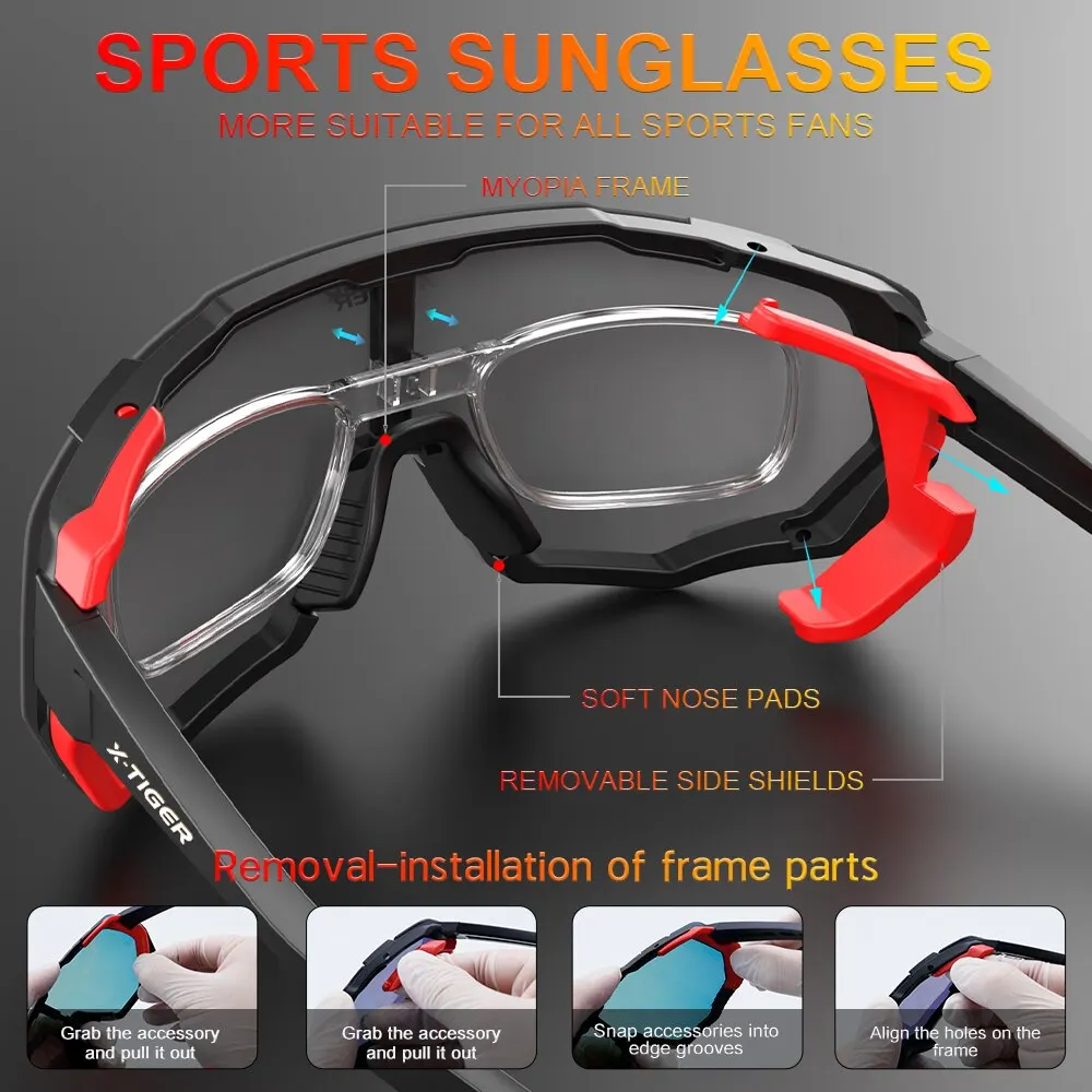 X-TIGER Photochromic Cycling Glasses Men Women Polarized Bicycle Sunglasses Sports Cycling Running Driving Fishing Glasses