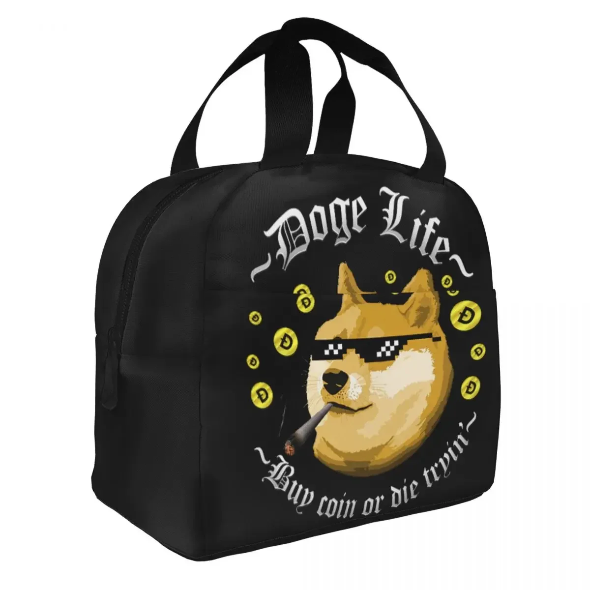 Doge Life Dogecoin Insulated Lunch Bag Cooler Bag Lunch Container Bitcoin Crypto Large Tote Lunch Box Bento Pouch Work Picnic