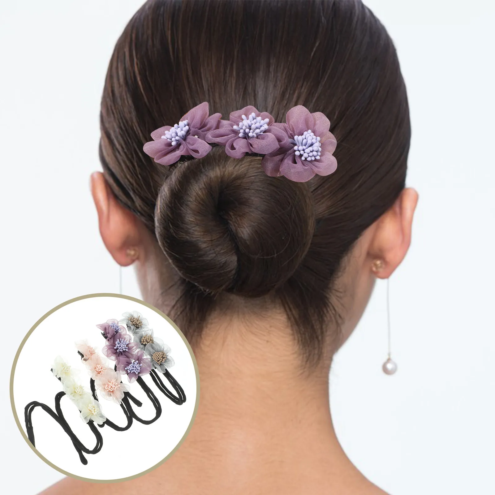 

4Pcs Flower Hair Bun Maker Mesh Cloth Donut Bun Styler for Thin Straight Curly Hair Elegant Daily Gift Birthday Mother's Day