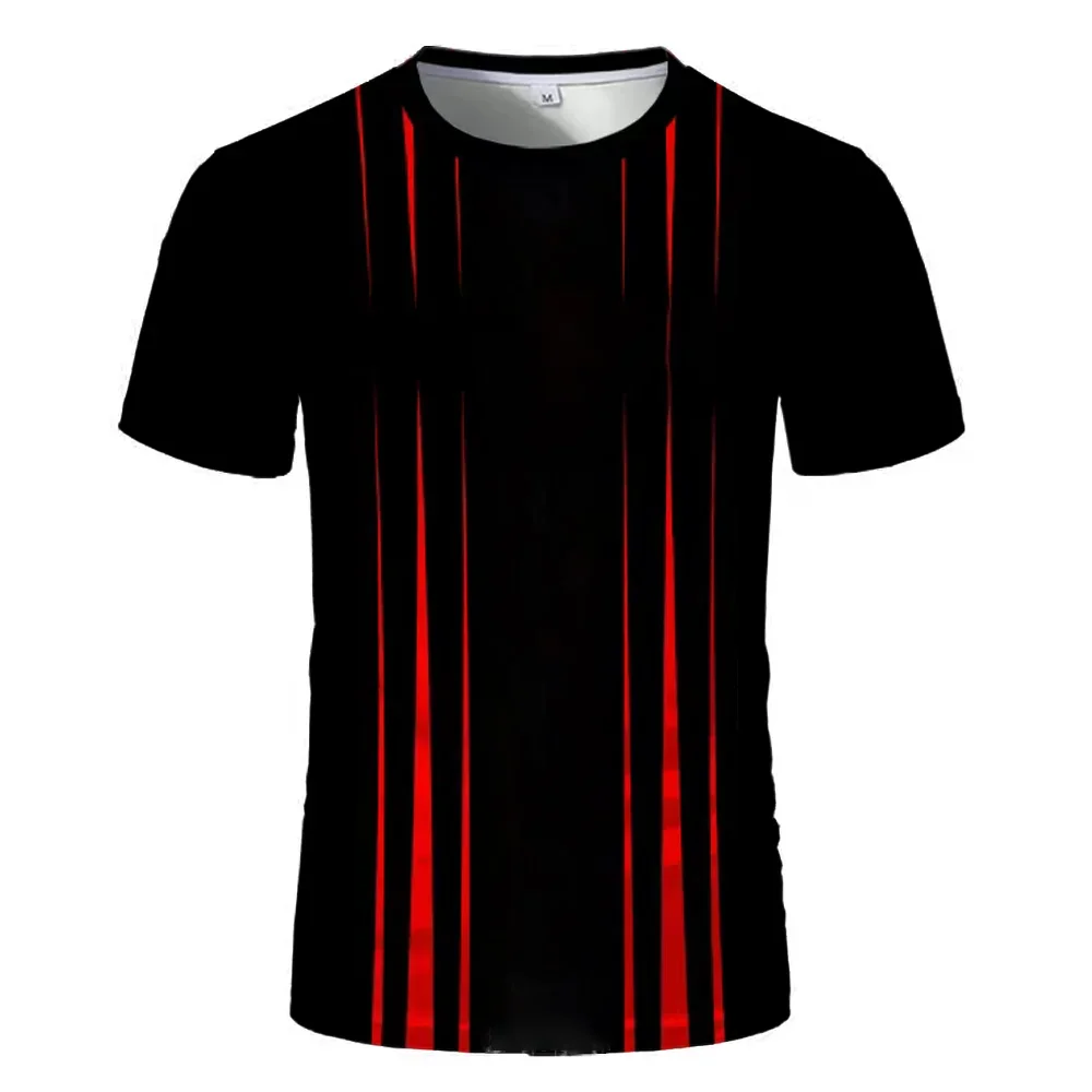Black Red Personality Striped Men T-shirts Hip Hop Trend Funny Streetwear 3D Printed O-neck Short Sleeve Tees image 3