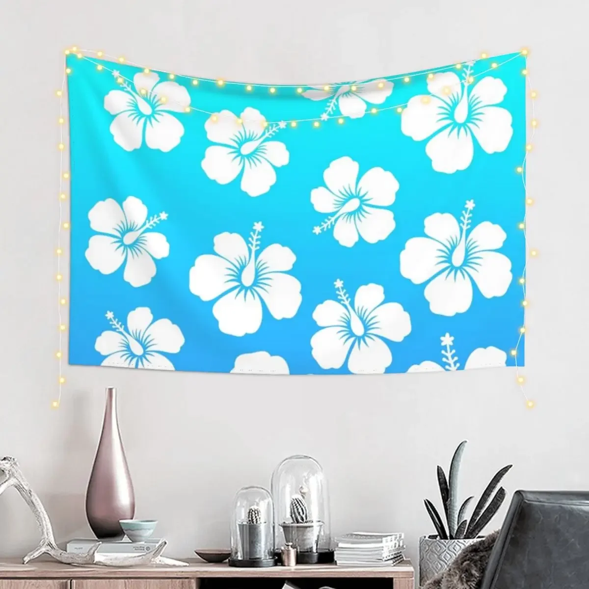 Hibiscus flower pattern blue gradient Tapestry Wall Decor Hanging Wall Tapestries Decorative Wall Outdoor Decor Tapestry