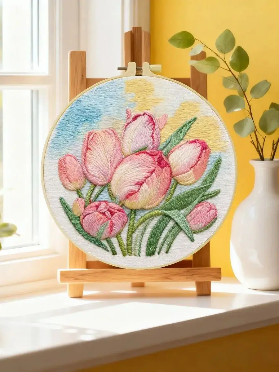 1 Stück 20X20CM/15X15CM 7,87/6,3 Zoll Pflanzen - Blumen Stickerei Starter-Kit DIY-Kit DIY-Stickerei-Set Handarbeiten Heimdekoration – Detail 6