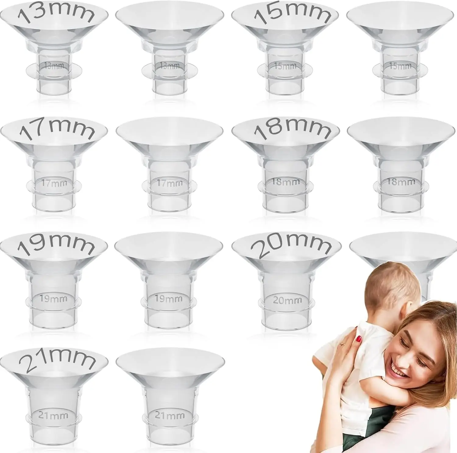 Wearable Wearable Breast Pump, Inserções de Flange, Compatível com Momcozy, XIMYRA, YOUHA, 13mm, 15mm, 17mm, 18mm, 19mm, 20mm, 21mm, 24mm