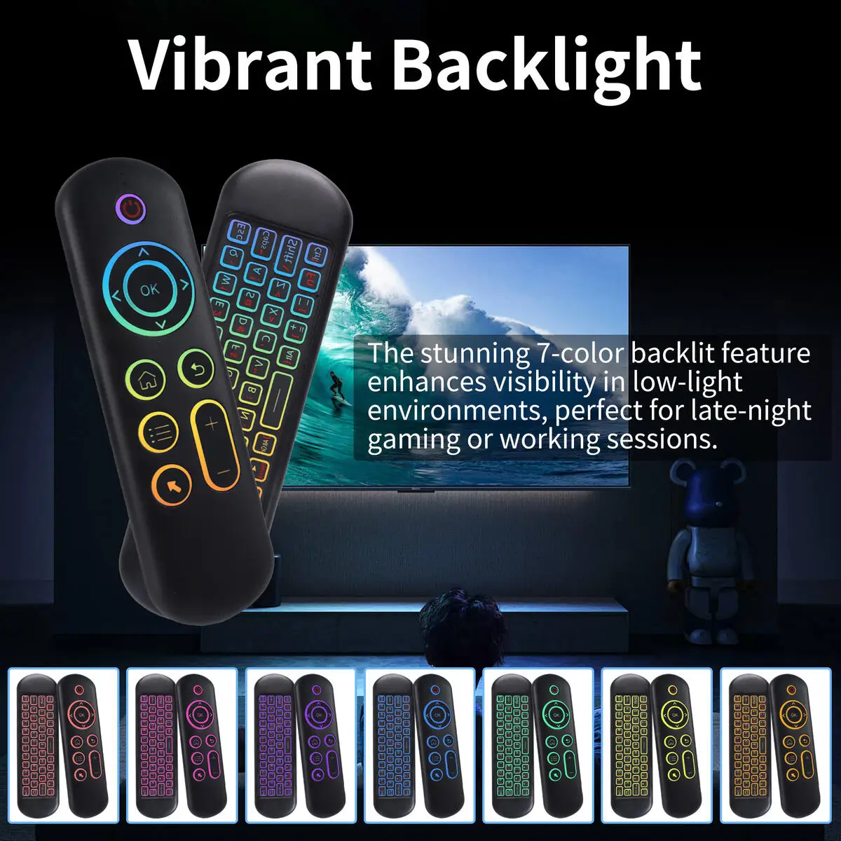 

Dual-Mode 7-Color Backlit Mini Aerial Mouse Keyboard 2.4G BT 5.2 Remote Control USB Receiver For Android Smart TV Set-top Box PC