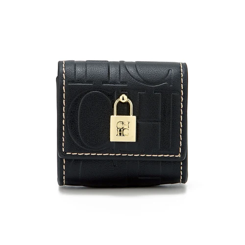 Imagen 2 del producto CH Funda para auriculares Bluetooth Diseño de cerradura Patrón en relieve premium con llavero Se adapta a varios tamaños de auriculares Accesorio compacto de moda