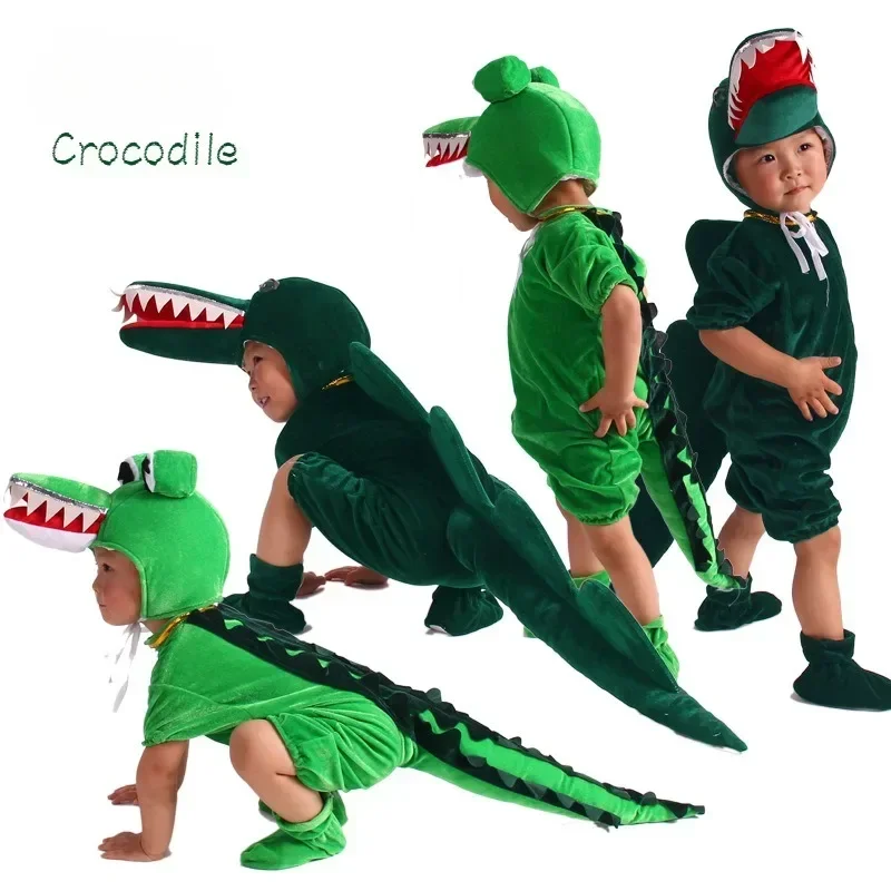 Green Unisex Toddle Children Adults Plush Animal Cosplay Crocodile Pajamas Fancy Dress Jumpsuit Costume Gifts Set Halloween