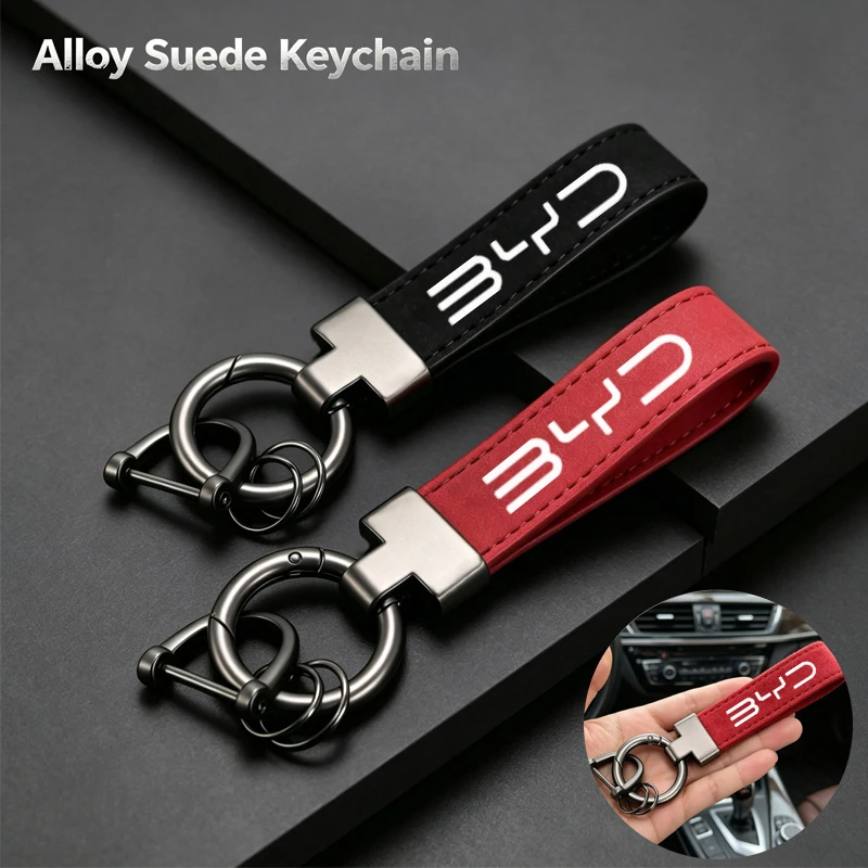 Für BYD ATTO 3 SEAL U DOLPHIN U8 U9 HAN TANG Auto-Zubehör Modisches Logo Luxus-Wildleder Schlüsselanhänger Autoschlüsselkette