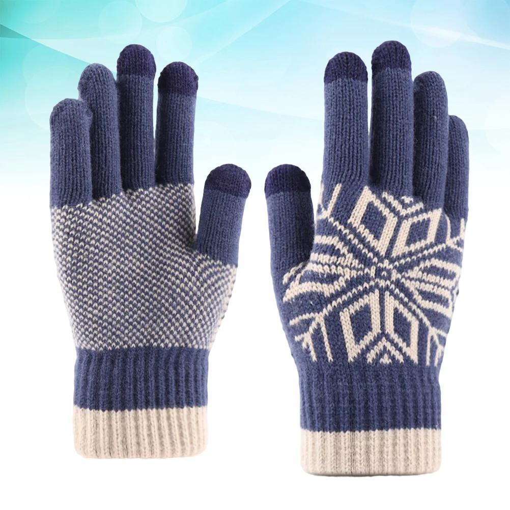 

1 Pair Thicken Screen Touch Gloves Premium Warm Knitted Windproof Winter Gloves For Men Outdoor Dark Blue Three Finger