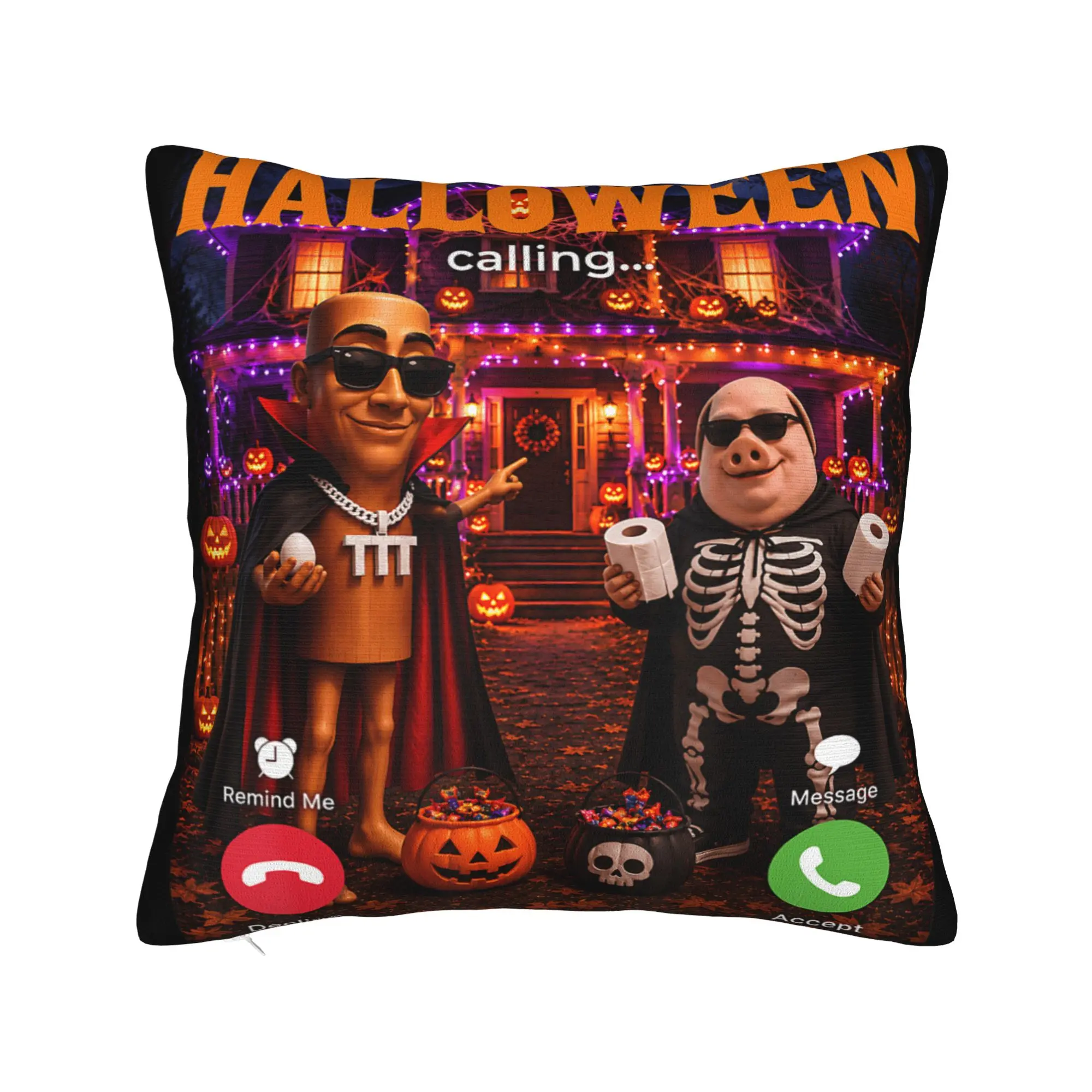 Spooky House Brainrot Haunted John Pork Tung Sahur Halloween Pillow Cover Soft Cover Pillow Case For Sofa Couch Bed Living Room