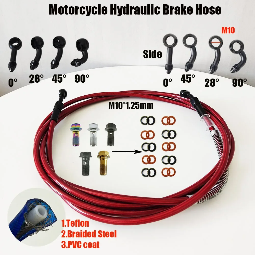 

Lengh 30-500cm Hydraulic Brake Hose Universal Brake Hose Line Steel Brake Cable Head Both Sides AN3 0-28-45-90° For Motorcycle