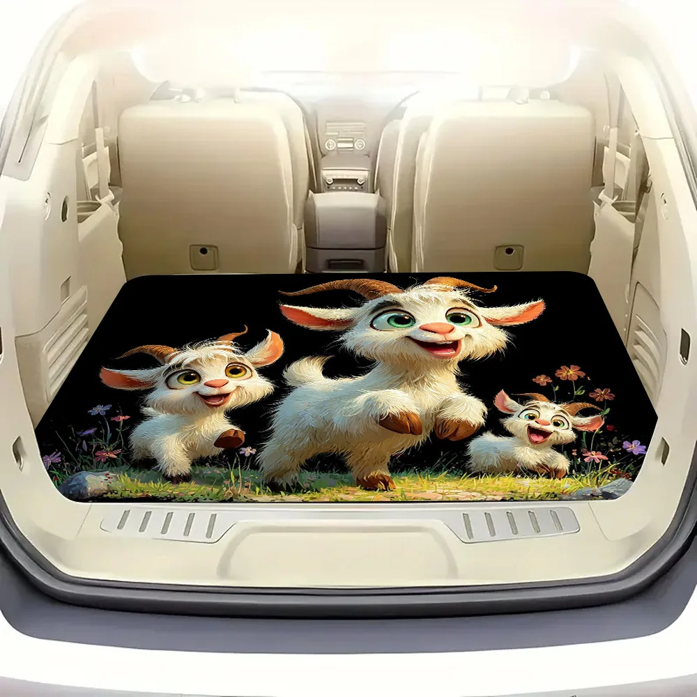 1pc, Cute Goat Cartoon Character Printed Trunk Mat, Soft, Durable, And Machine Washable Cargo Liner, Protects The Trunk Of New C