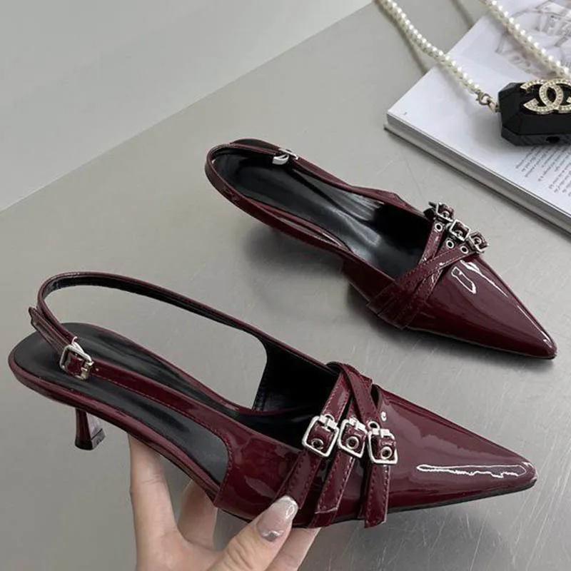 

Женские красные босоножки на высоком каблуке с головкой, черные французские туфли с острым носком, женские модельные туфли для свадебной вечеринки