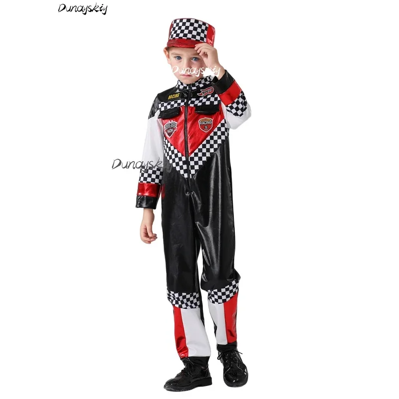 DY20F1 Bestuurder Autoracen Racer Cosplay Kostuum Set Aankleden Halloween Party Kerstcadeau Hoed Costumized Outfit Kinderen Kinderen B