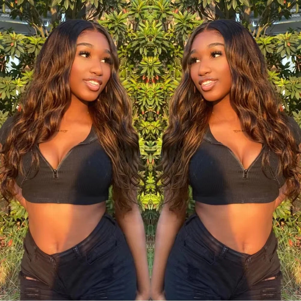 

Highlight Ombre FB30 Black Brown Body Wave HD Lace Front Wig 13x4 13x6 180 200 Density Pre-Plucked Long Hair Wig 18-46 Inches