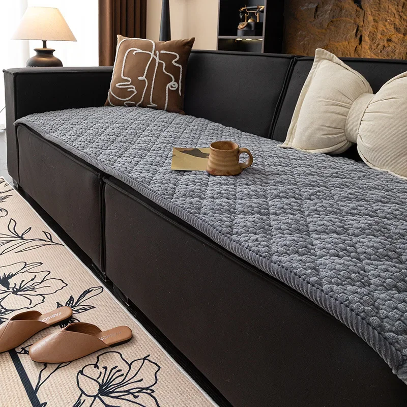 Modern Thickened Corduroy Sofa Cushion Solid Warm Couch Slipcover for Living Room Anti Slip Anti-Dirt Furniture Protective Cover