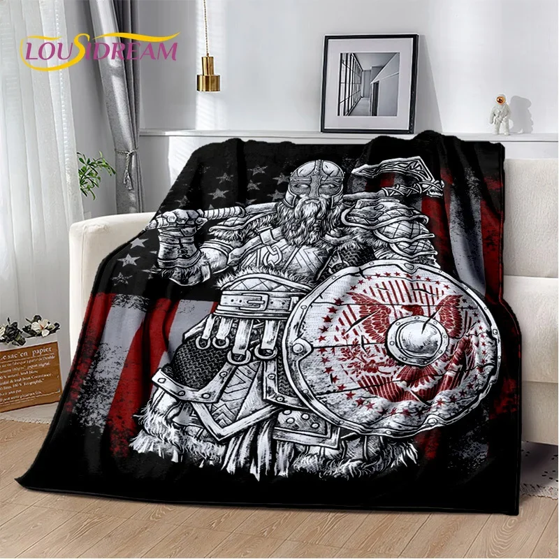 3D Viking Odin Valhalla Nordic Mythology Cartoon Blanket,Soft Throw Blanket for Home Bedroom Bed Sofa Picnic Office Travel Cover