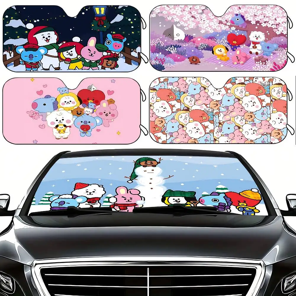 Cute Cartoon-A-bt-21S Kawaii Stylish And Trendy Windshield Sunshade, Car Windshield Cover, Car Sunshade Curtain Sun Protection