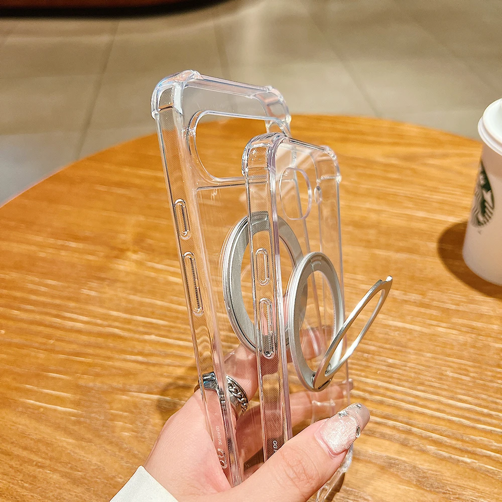 Stoßfeste, transparente Schutzhülle mit kabelloser Ladefunktion und drehbarem Magnetständer für Google Pixel 9, 9A, 10, 10A, 11 Pro XL, kompatibel mit MagSafe. – Detail 7