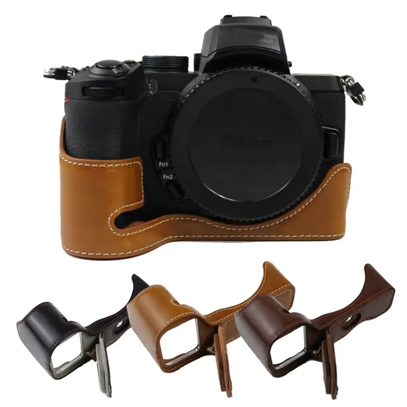 PU Leather Half Body Bottom Case Camera Bag For Nikon Z30 Z50 Z-50 Protective Shell Pouch With Battery Opening