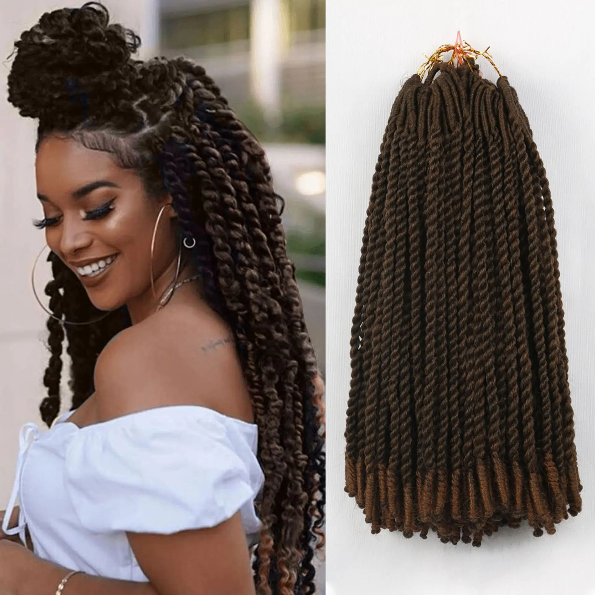 20-Piece Pack 18inch Synthetic Curly Braids High Quality Soft Dreadlock Extension Pre-Twisted Passion Twist Pigtails