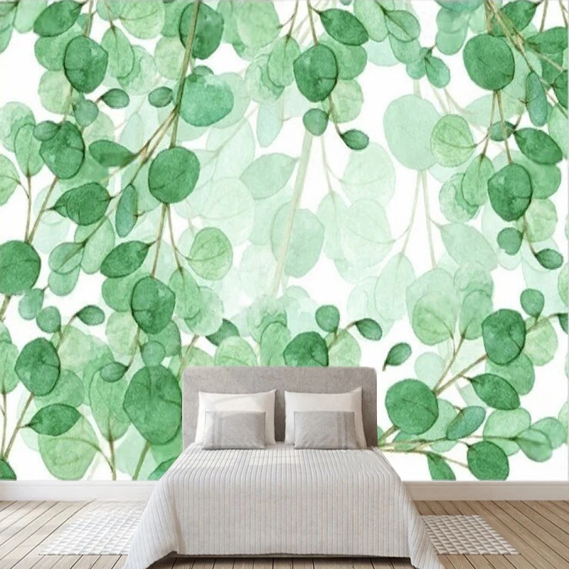 New Modern Nordic Hand-Painted Green Plant Leaves Kitchen Furniture Wardrobe Natural Landscape Wall Sticker Background Wall