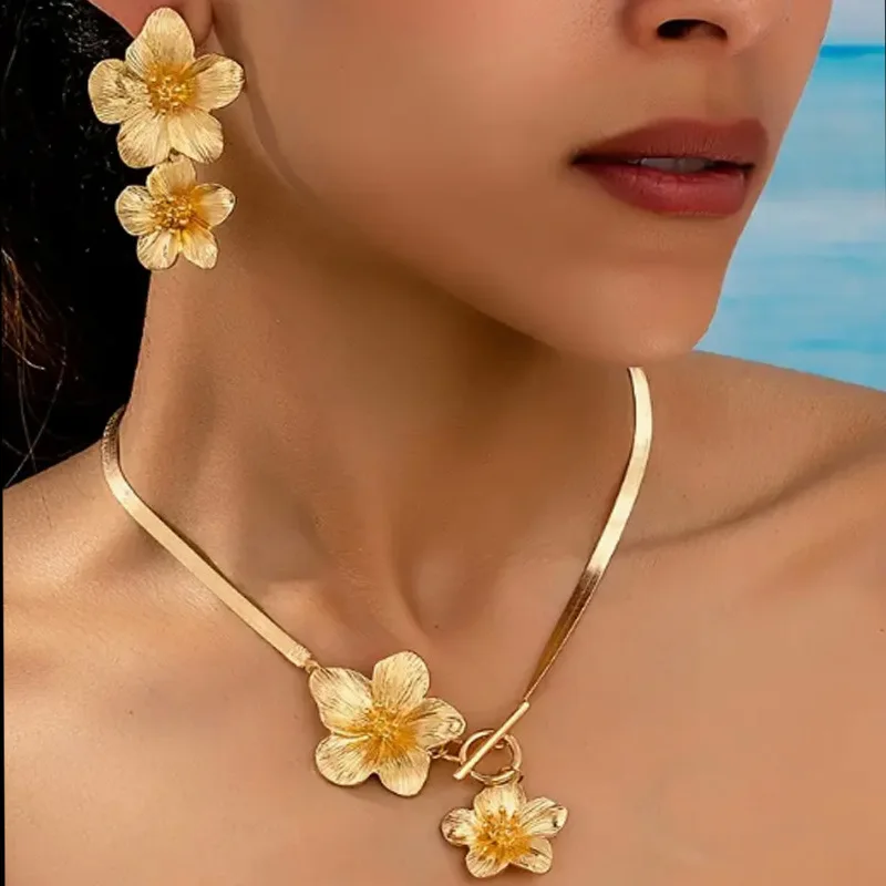 

Bohemia Flower Pendant Earrings Necklace Jewelry Sets for Women Summer Ocean Vacation Decoration Y2K Party Jewelry Accessories