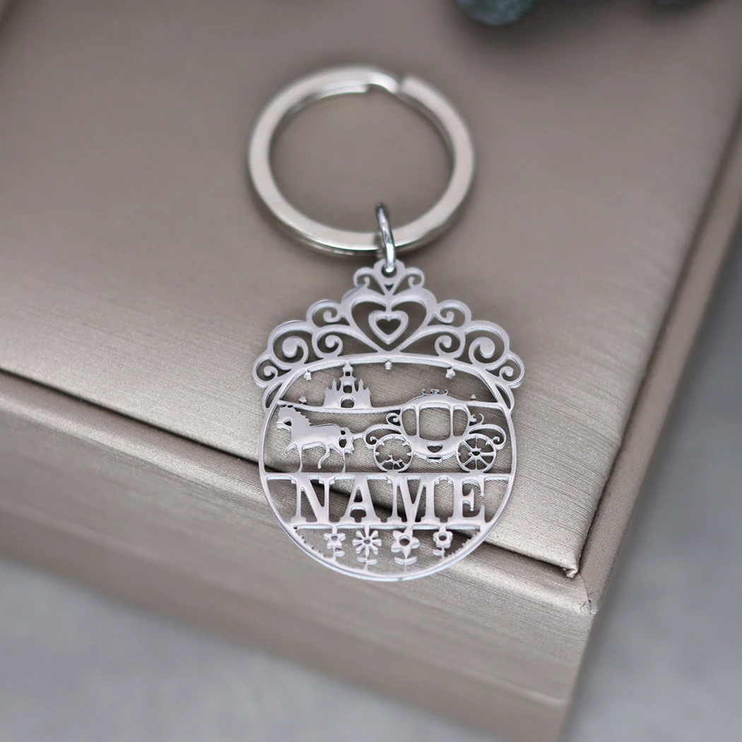 Romantic Fairy Tale Custom Name Keychain Pendant Keyring Men Women Personalized Stainless Steel Jewelry Keepsake Lovers Gift