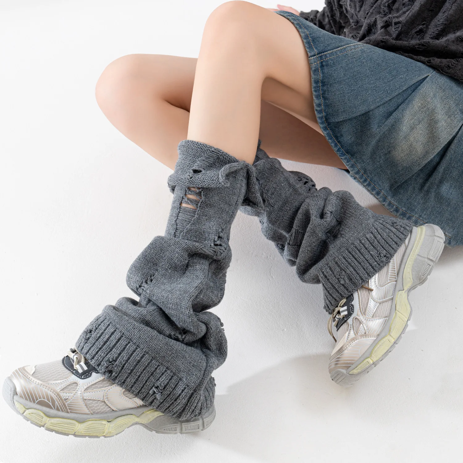 Nuevos productos de otoño e invierno, calcetines Millennium Hot Girl Y2k, personalidad Retro, estilo universitario, cubierta de pierna ancha con bridas