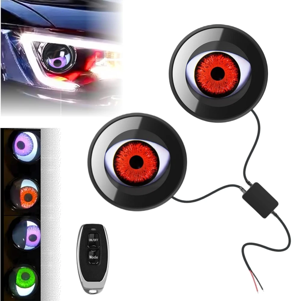 2PCS Glowing Car Eyes for Headlight Luminous LED Devil Eyes Animated LED Demon Eyes For Car Flashing