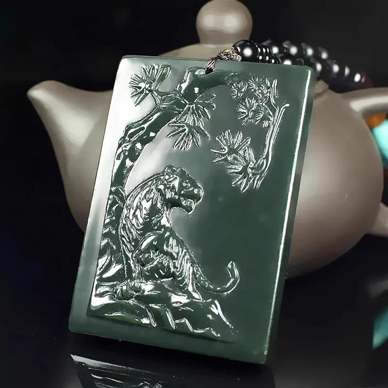 

Кулон из нефрита Хэтянь для мужчин и женщин, амулет с изображением тигра, ожерелье из зеленого нефрита
