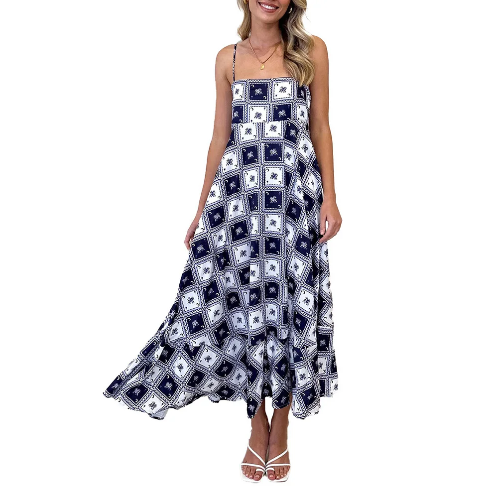 Womens Floral Pattern Graffiti Graphic Flowy Long Sun Dresses Y2k Beach Holiday A Line Aesthetic Casual Boho Smocked Maxi Dress