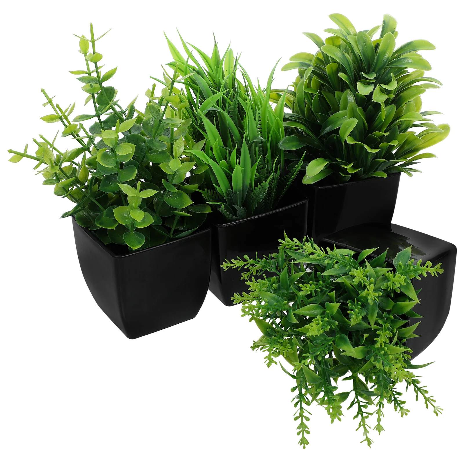 

4Pcs Mini Artificial Plants Black Pot Fake Eucalyptus Small Faux Grass Greenery Indoor Office Home Bathroom Table
