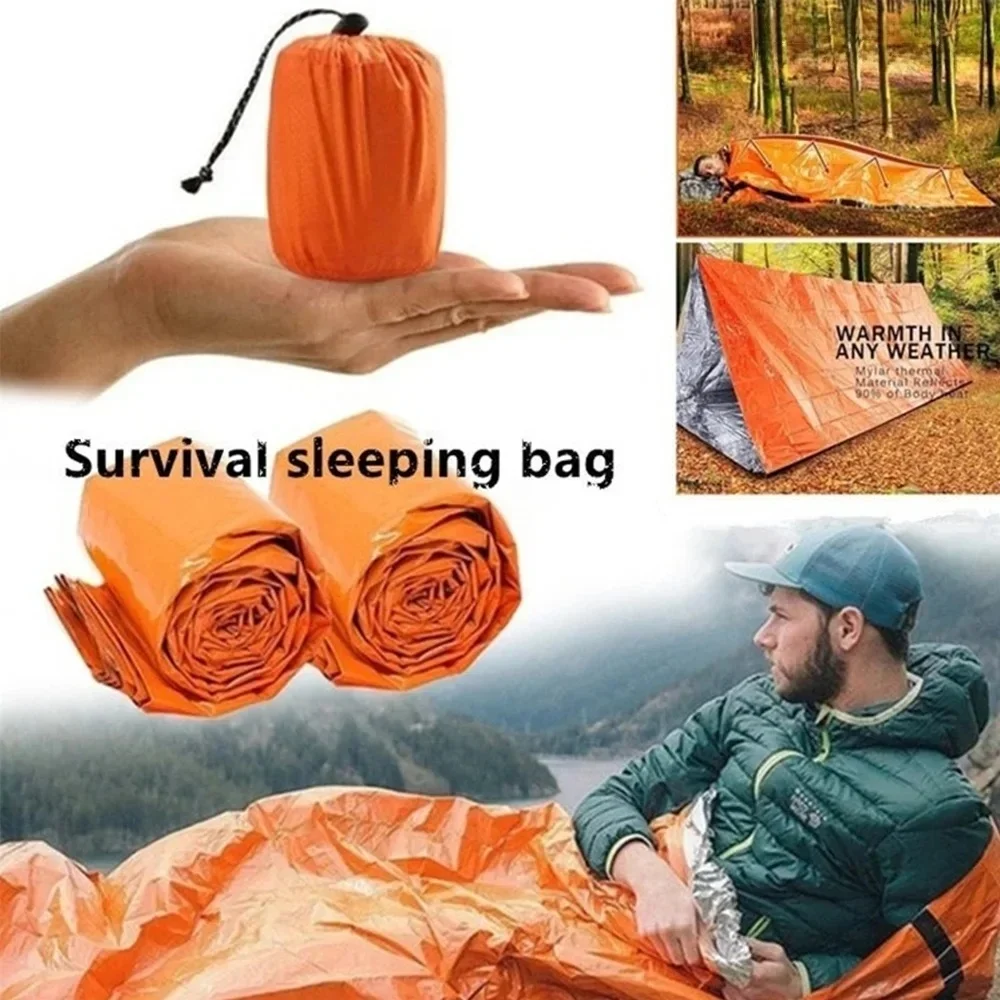 2 Person Emergency Shelter Bivy Survival Tent Kit Mylar Tube Tent Sleeping Bag Waterproof Outdoor SOS Thermal Blanket Reusable