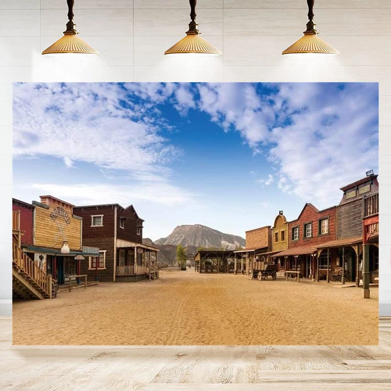 Western Cowboy Photography Backdrop Bar Wagon Town Carriage Wild West Style Background For Picture Banner