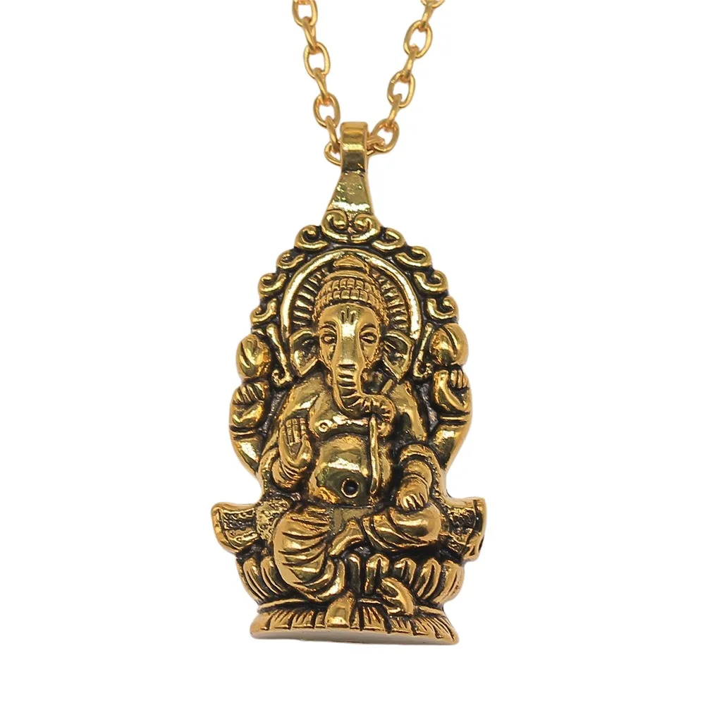 3 Colors 62x32mm Ganesha Buddha Elephant S Pendant Necklace For Women Men Punk Hiphop Long Chain Necklace Jewelry Accessories