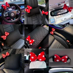 Car-mounted head pillow waist support bowknot steering wheel cover seatbelt covers tissue box storage for girls women