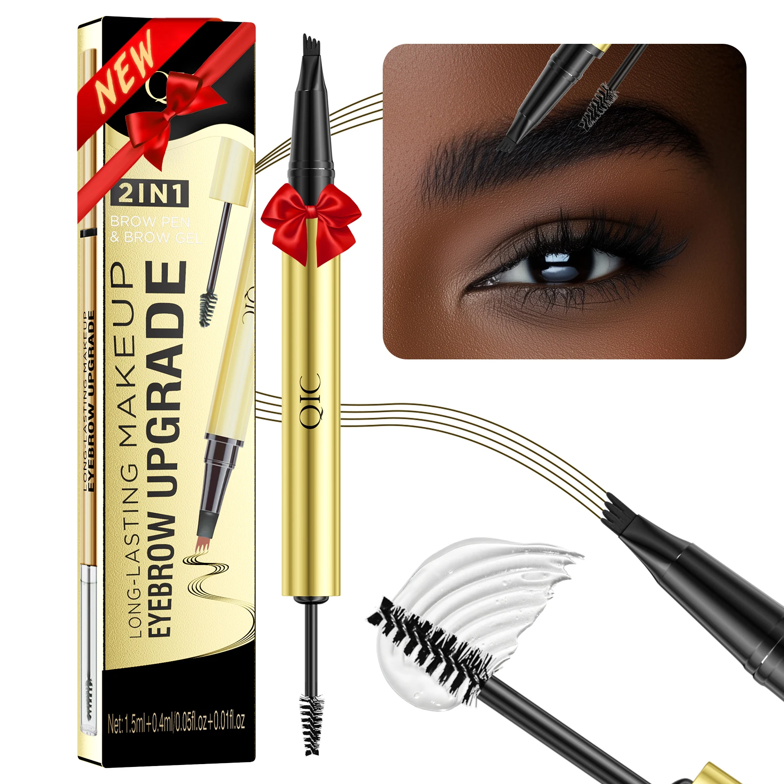 Lápiz de cejas de cuatro garras Lápiz de cejas 2 en 1 y gel de cejas sellado, maquillaje de cejas para una apariencia real, cejas más llenas