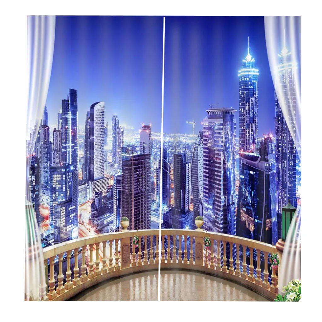 Custom City night scene Curtain Luxury 3D Window Curtain For Living Room soundproof windproof curtains