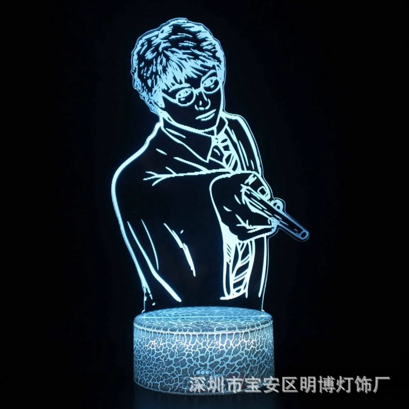 Harry Potter 3D Night Light Anime Figures Hogwarts Acrylic Crack Base Night Light Home Bedroom Decoration Table Lamps Kids Toys