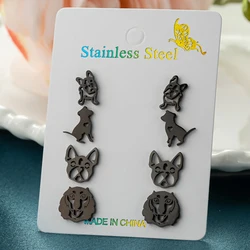 4Pairs/Lot Minimalist Jewelry Cute Dog Earrings for Women Stainless Steel Corgi Shepherd Dog Earing Small Animal Studs Girl Gift