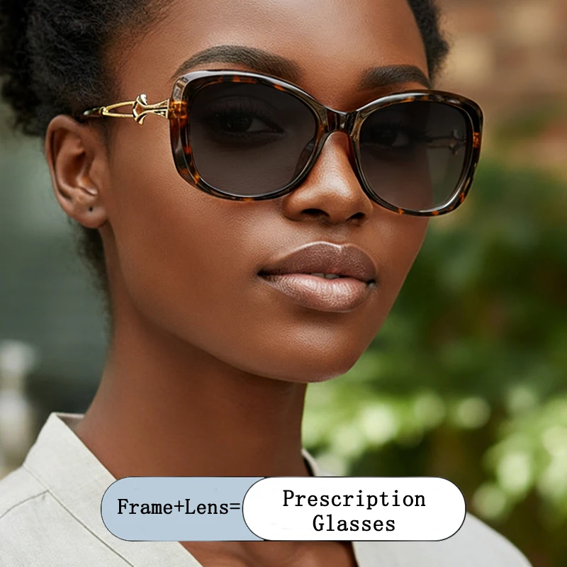 

New Classics Design Women Frame Alloy Legs Women Sunglasses Photo-gray Anti Blue Light Prescription Astigmatism Sunshade Eyewear