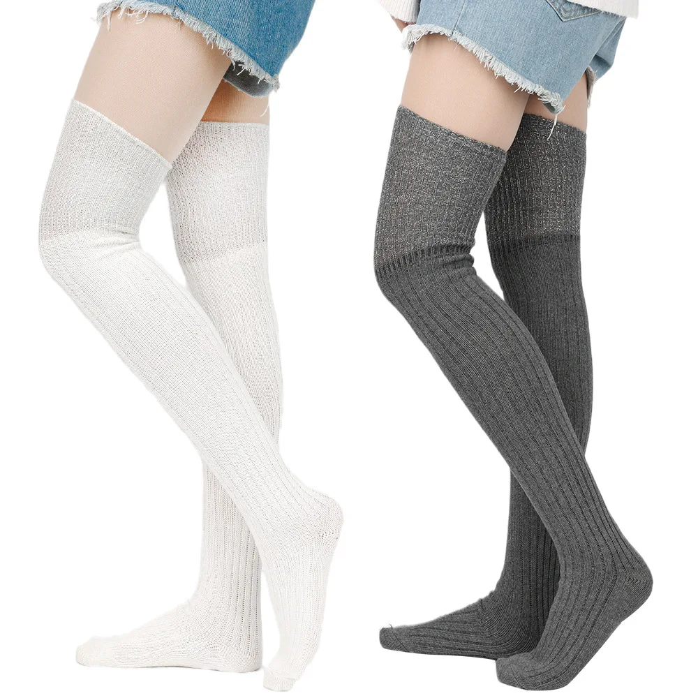 

Above Over Knee Socks Long Women Winter Warm Ladies Girls Black White Winter Female Thigh High Stockings Foot Leg Warmer Fashion