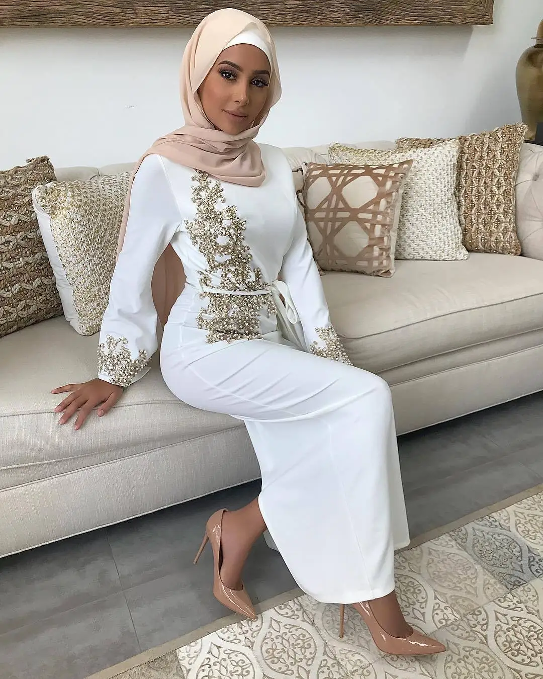 knee length dresses for ladies 2 Pieces Set Rhinestones Open Abaya Dress With Inner Sleeveless Dress –  Urgarment