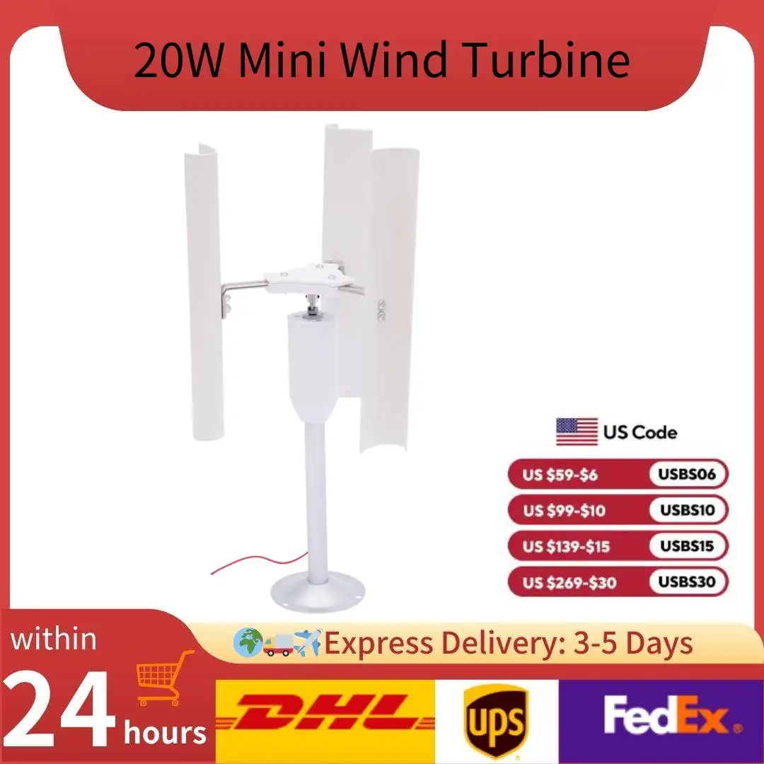 

20W Vertical Axis Wind Turbine Wind Turbine Generator Kit 3-Phase Brushless Motor 9.84ft/s Start Speed