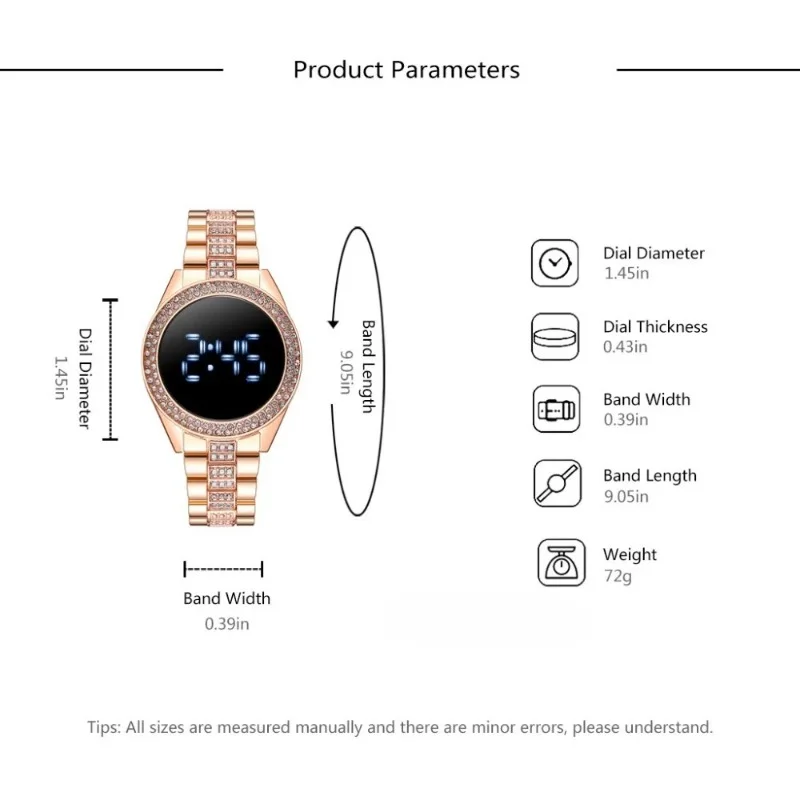 2024 Digital Watches with Large Screen for Women Luxury Rose Gold Stainless Steel Diamond-set Dial Magnet Dress LED Quartz Watch image 6