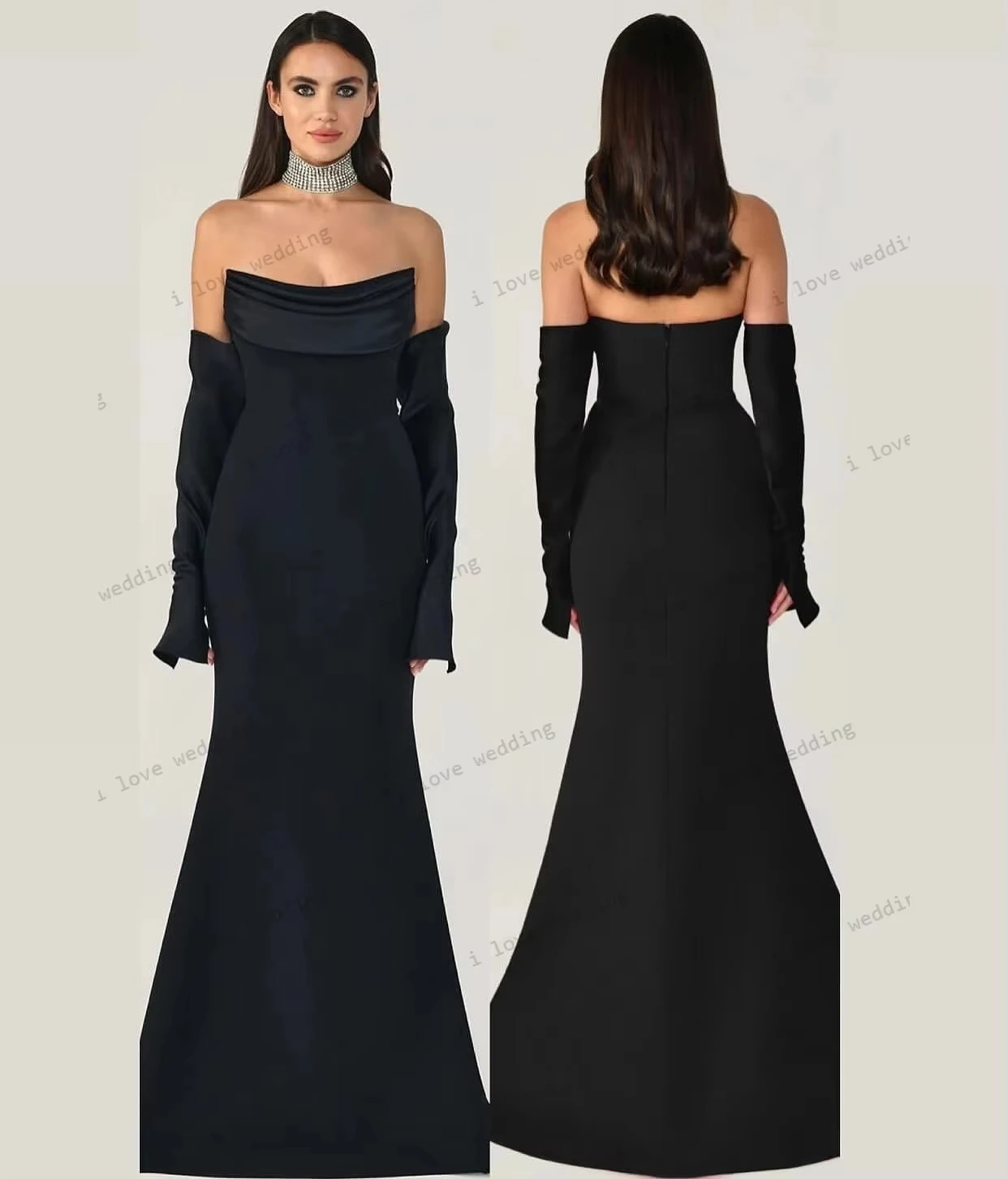 

Black Strapless Mermaid Prom Dress 2025 Satin Elegant Wedding Party Dress For Women Maxi Dress Formal Evening Dress Customized
