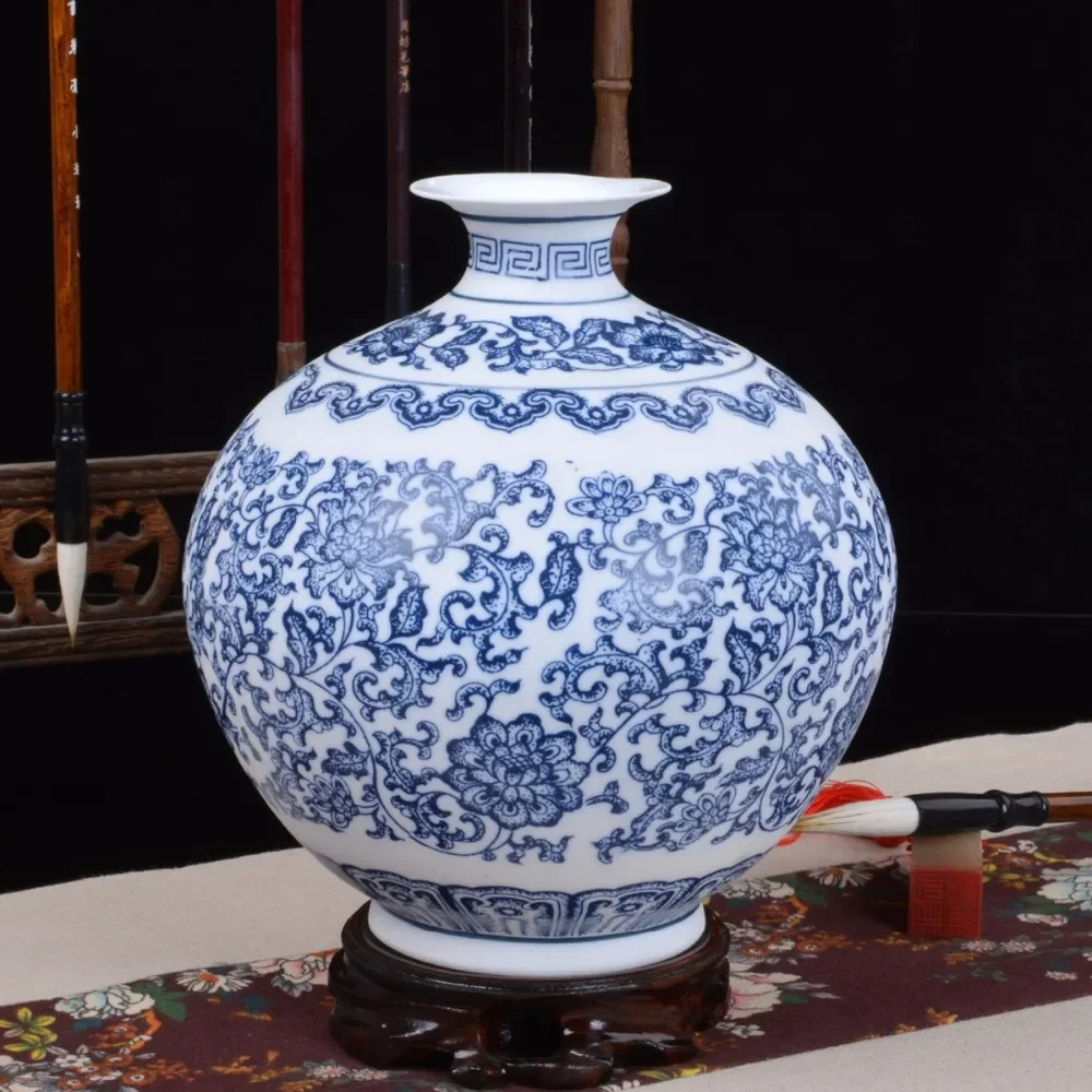 Blue and White Eggshell Porcelain Vases Interlocking Flower Ceramic Vase Handmade Home Decoration Jingdezhen Flower Vases