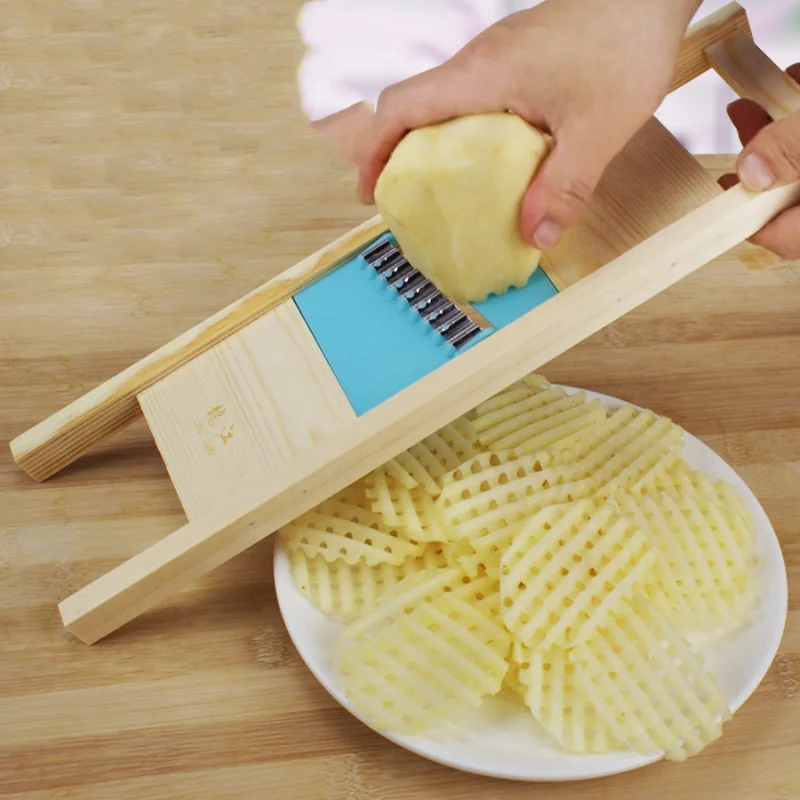 Wooden Potato Grid Slicer Vegetable Grater Corrugated Net Chopper Cutter Wave Knife Chipper Salad Cucumber Peeler Kitchen Tools