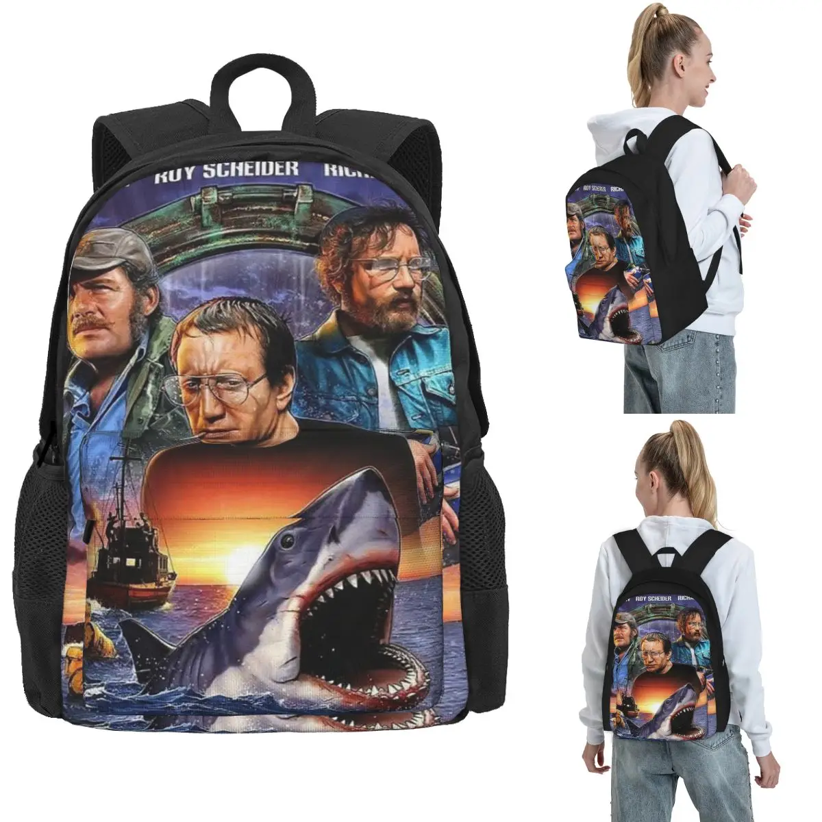 

Рюкзаки из фильма ужасов Jaws для мальчиков и девочек, сумка для книг, большая вместительная школьная сумка для студентов, рюкзак для ноутбука, сумка на плечо
