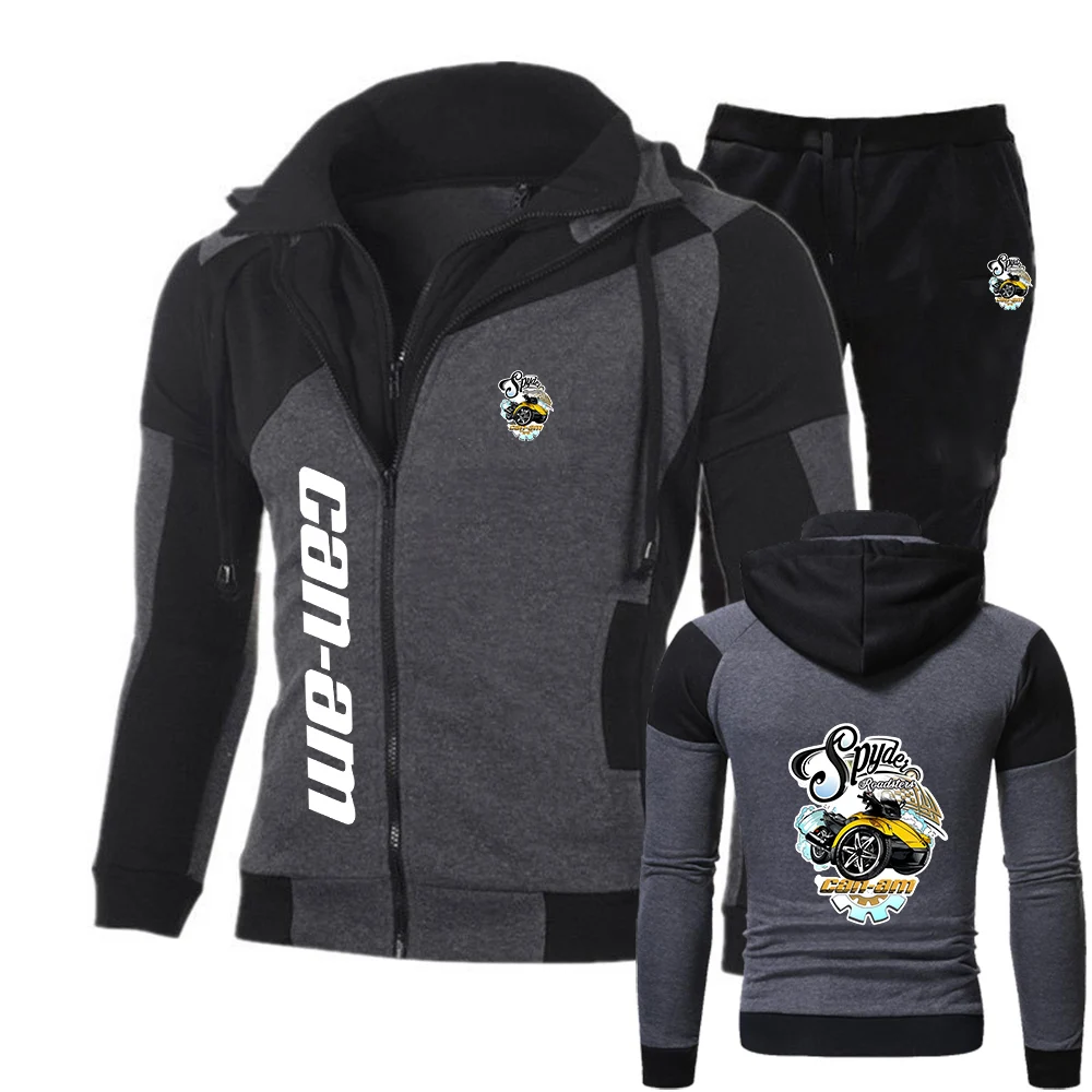 

2026 BRP Can Am мотоциклетный принт, мужская весенне-осенняя новая толстовка с капюшоном на диагональной молнии, повседневные топы + костюм с длинными брюками